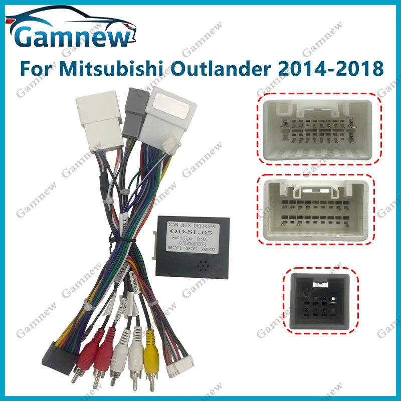 For Mitsubishi Outlander 2014~2018 Car Stereo Radio Cable Connector Power Wire Harness Adapter CAN Bus Rockford Audio Decoder OD
