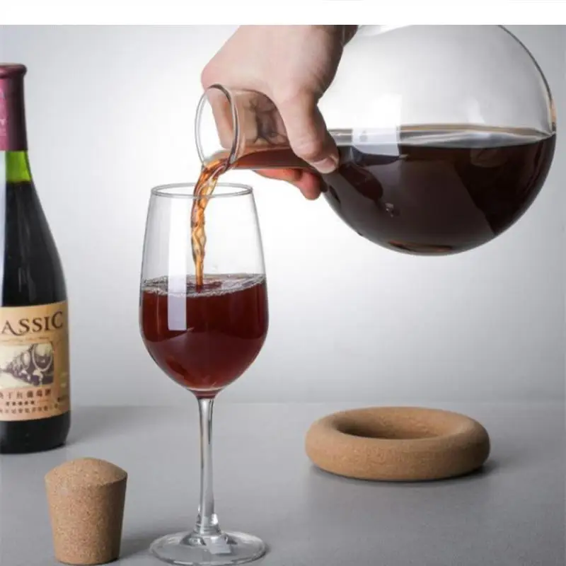 Jarro De Vinho De Vidro Transparente com Base De Madeira, Decanter De Panela Vermelha, Pote Vermelho, Copos, Frascos De Quadril Distribuidor