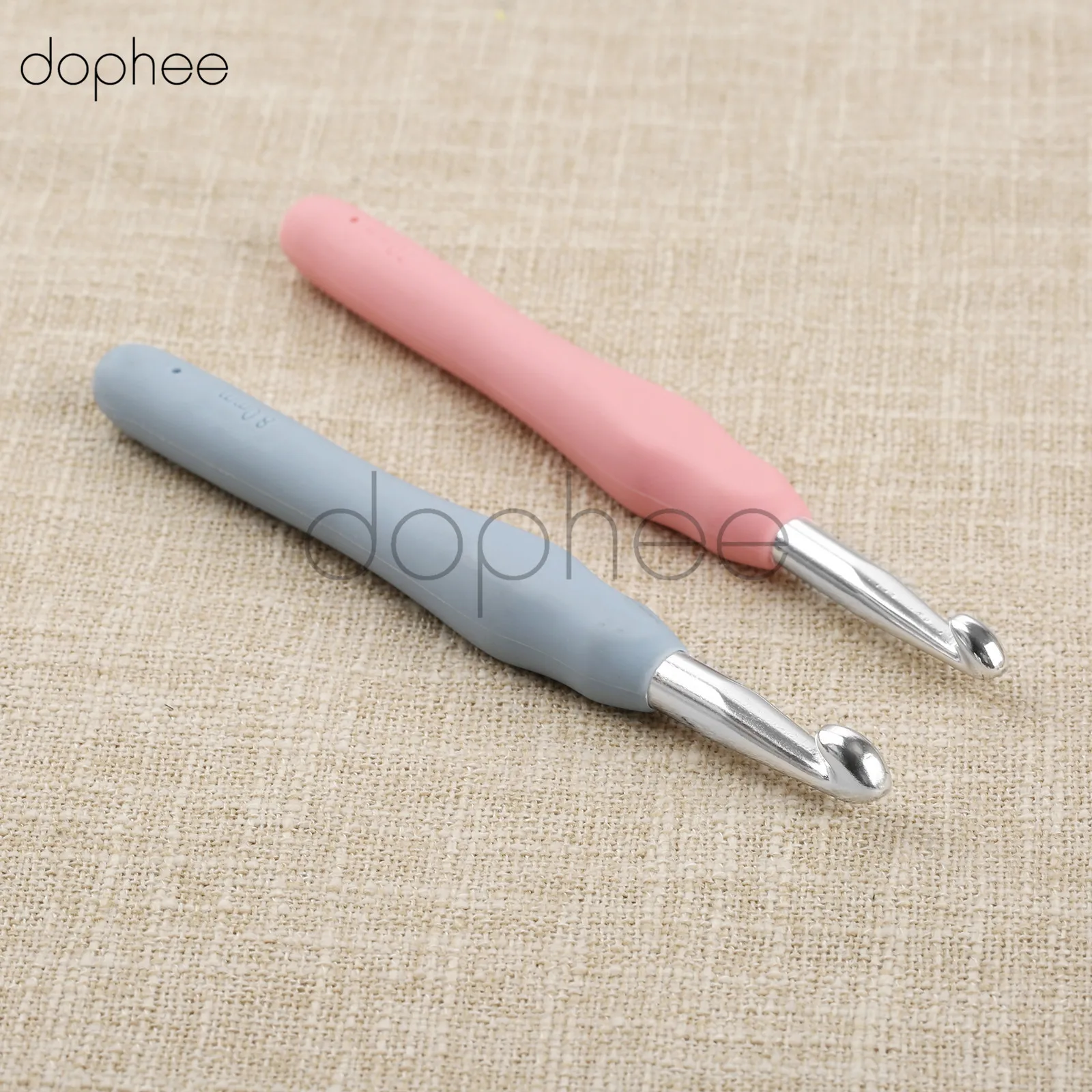 dophee  2pcs/set Hook Knitting Needles  7mm/8mm TPR Handle Crochet Hook Thick Head Tools Light Color DIY Craft Accessories