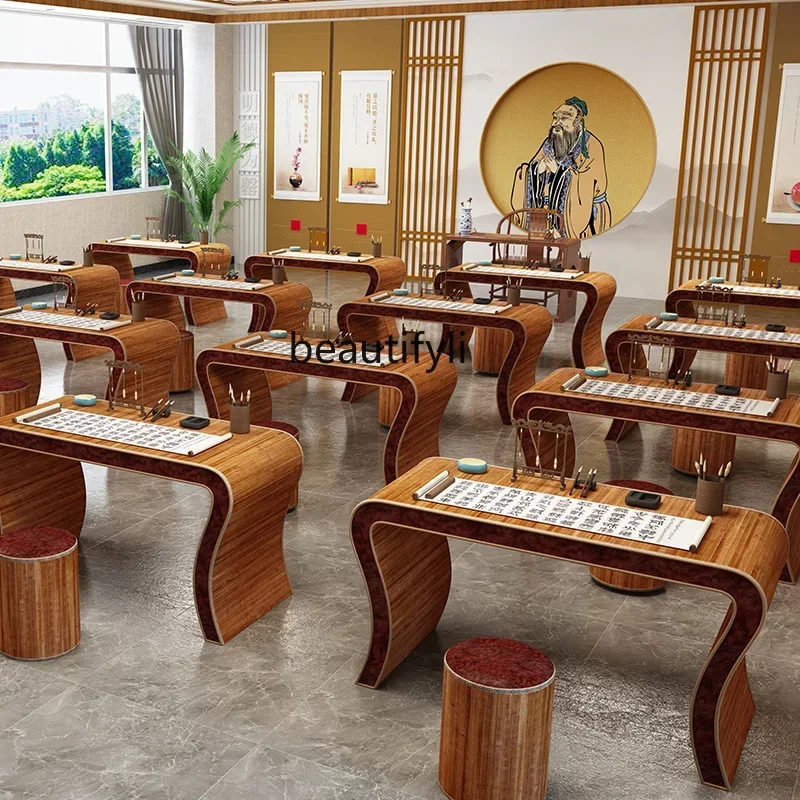 LXCalligraphy table Chinese style study table antique calligraphy and painting brush practice training class tea art tableSSS