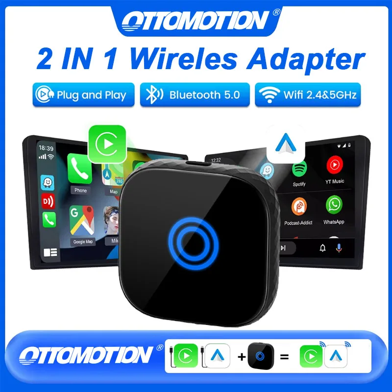 OTTOMOTION 5.0 Wireless CarPlay Android Auto Ai Box Wireless Adapter For Skoda Kia Haval Toyota Mazda Ford Peugeot VW Audi