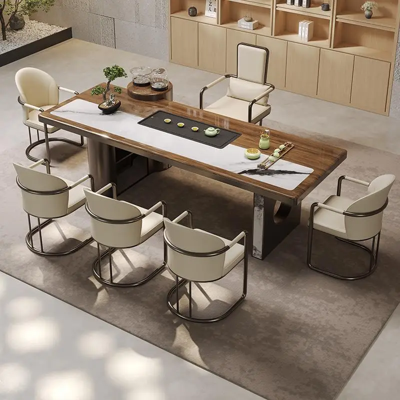 Rock slab tea table office table drinking tea making  balcony tea table chair combination