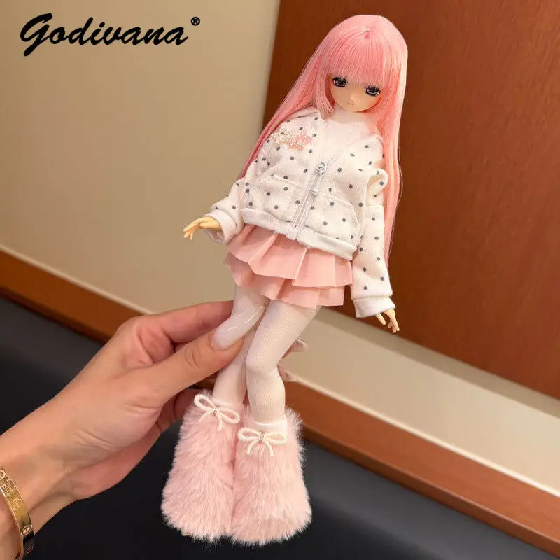 Azone Special 1/6 Ob22 Ob24 Minty 4th BJD Doll Clothes Sweet Cute Polka Dot Hooded Sweater with Skirt Inner Top Leg Warmers Set - view 3