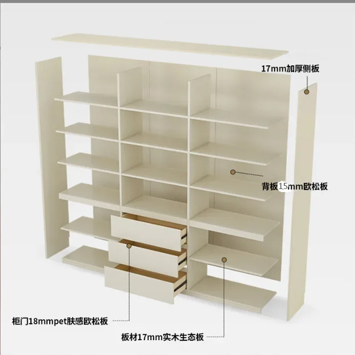 ENF grade European pine board bookcase with glass door figure display cabinet household living room study dust storage locker