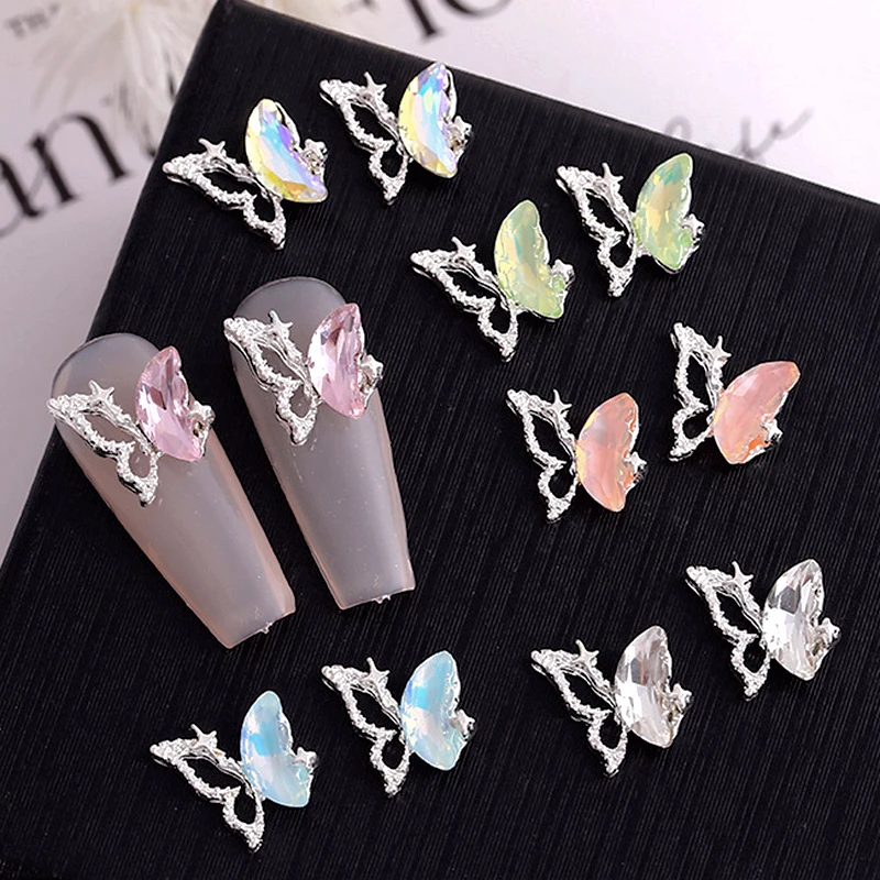 10PCS 3D Luxury Alloy Starlight Butterfly Nail Art Charms Crystal Rhinestone Accessories For Nails Decoration Supplies Material