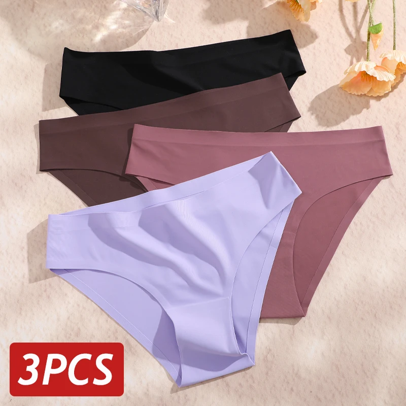 3PCS/Set Women Sexy Panties Seamless No Trace Underwear Low Rise Briefs 9 Solid Colors Breathable Intimates Lingerie Ultra Thin