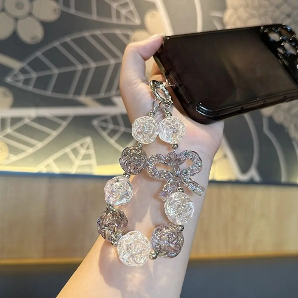 

Irregular Beaded Phone Chain Bag Hanging Anti-lost Sweet Candy Keychain Car Keyring Shiny Transparent Beads Pendant Key Decor