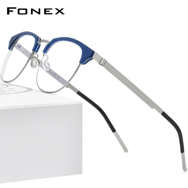 FONEX Acetate Alloy Glasses Frame Men Round Eyeglasses Women 2021 New Korean Screwless Eyewear 98627