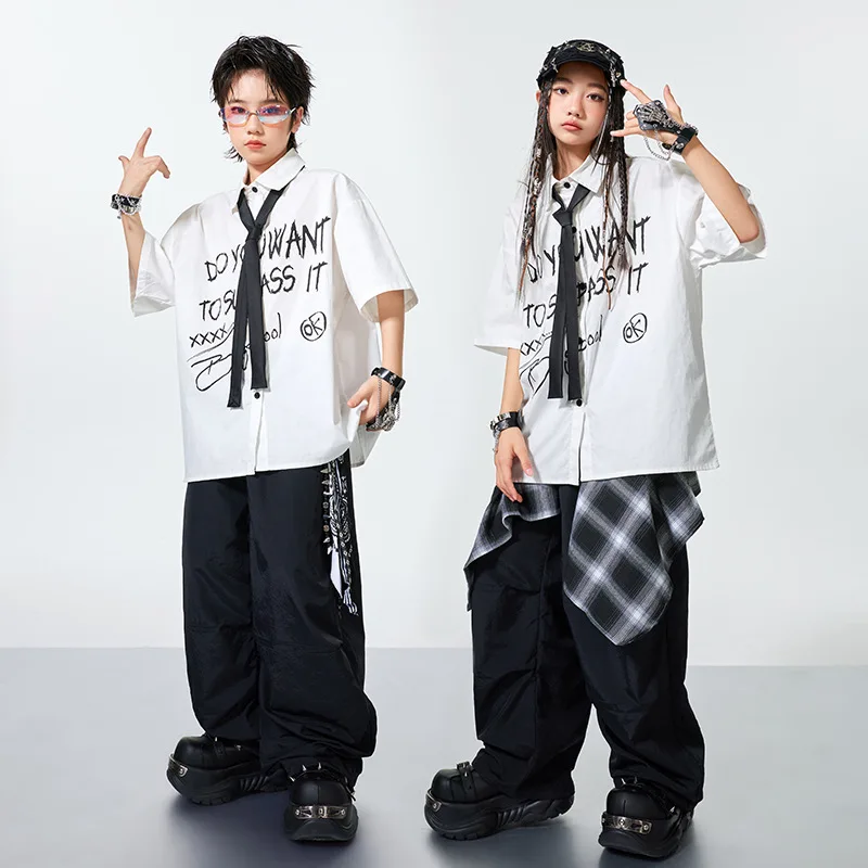 Hip Hop Dance Costume Girls White Shorts Sleeves Shirt Baggy Pants Boys Drum Jazz Performance Clothing Group Street Dance Wear