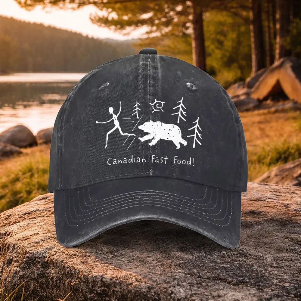 1pc Canadian Fast Food Print Washed Duckbill Cap - Lightweight Suitable for Golf, Casual Wear & Outdoor, Unisex Baseball Hat wit