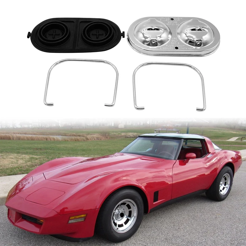 Brake Master Cylinder Cover With 2PCS Bails Rubber Gasket Chrome Finish Replacement For Chevy Corvette 1967-1982