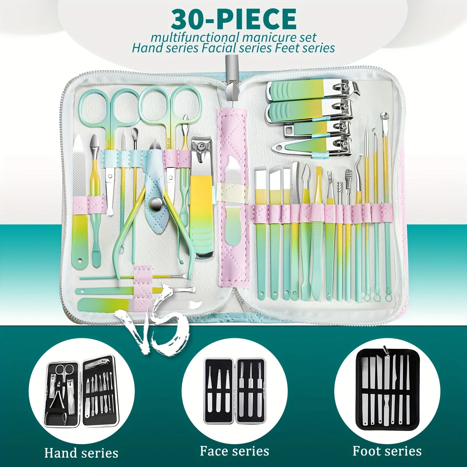 مجموعة أدوات مانيكير وباديكير متعددة الوظائف ، قواطع مقص ، مجموعة منزلية ، مجموعة مانيكير فولاذية عالية الجودة ، 9 * ، 30 * #3