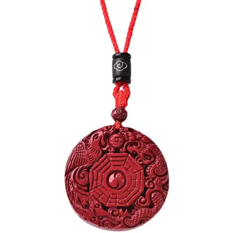 Natural Cinnabar Five Elements Bagua Pendant Taoist Amulet Tai Chi Bagua Necklace Male Female Jewelry, Cinnabar Bagua Pendant