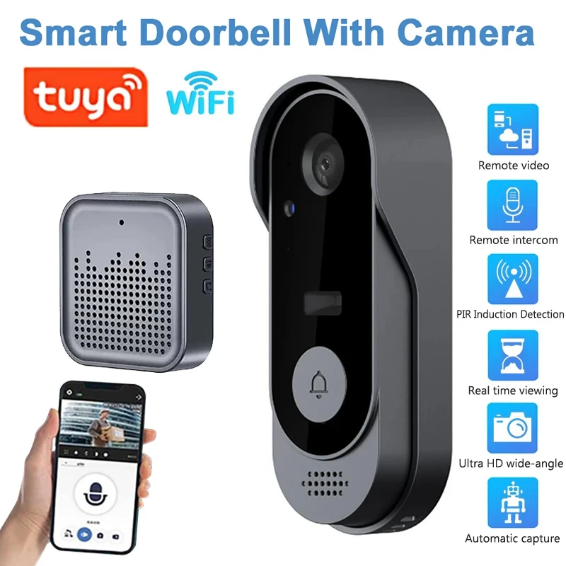 Tuya Doorbell With Camera Wireless Home Video Doorbell WIFI HD Outdoor Waterproof Door Bell Camera Security Video Intercom IR