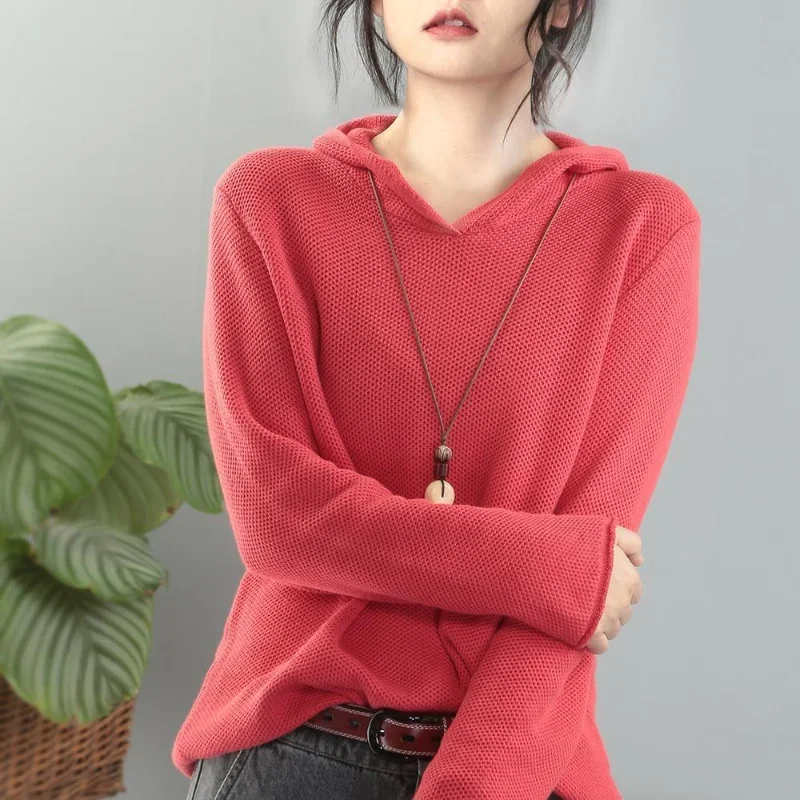 2023 New Women's Clothing Knitted Hooded Long Sleeve Autumn Winter Office Lady Commuter Casual Fashion Solid Color Pullovers