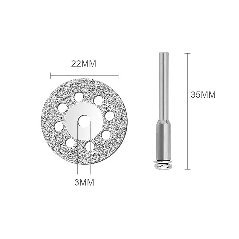 다이아몬드 커팅 디스크, 금속 커팅 로터리 공구용 3mm 그라인딩 휠 맨드릴, 전기 연마기 부품, 10 개, 22mm