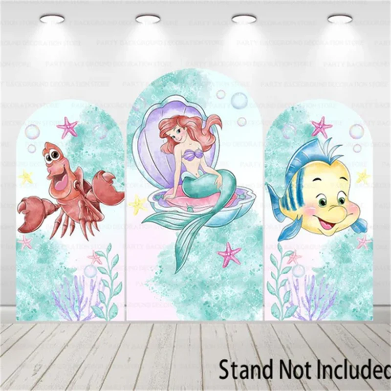 Disney Girl Princess Undersea World Little Mermaid  Cartoon Kids Arch Backdrop Background Girls Birthday Party Backdrop Cover