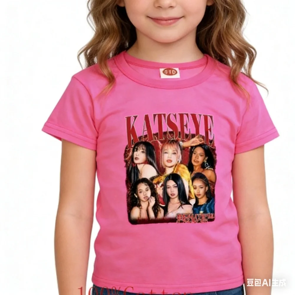 Mode Katseye T-Shirt Kinder Sommerkleidung Mädchen Kurzarm T-Shirt Kleinkind Junge 100% Baumwolle Casual Tops Kinder Streetwear – Detail 1