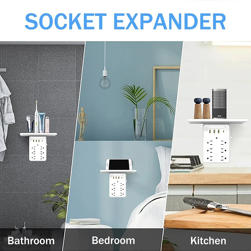 10 in 1 Outlet Extender Socket with Night Light Organizer with Child Safe Shutters and Flame Retardant Material
