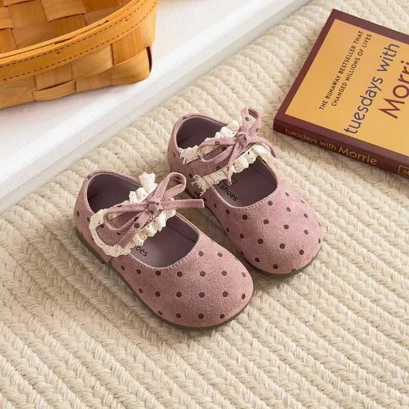 Fashion Girls Leather Shoes Sweet Spring Autumn Elegant School Kids Causal Princess Shoes Children Soft Ruffled Edge Flat Shoes
