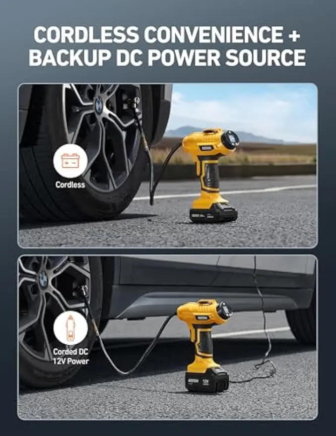 Compressore d'aria per gonfiaggio pneumatici senza fili 20V 160PSI portatile con indicatore digitale per auto motocicli