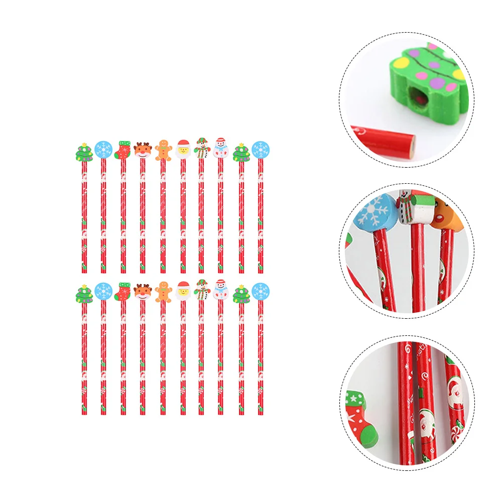 

20 Pcs Christmas Pencil Erasable Pencils with Eraser Supplies Stationery Student Gifts Wood School