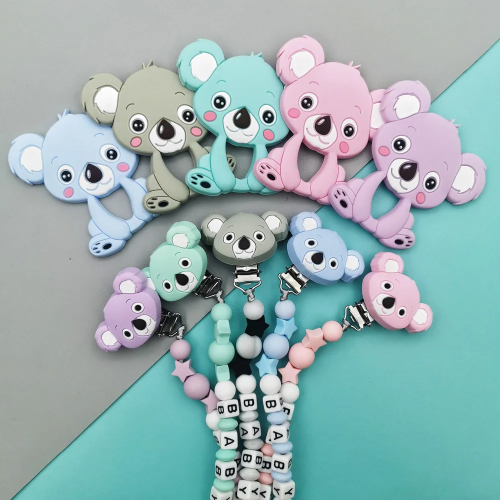 Custom English Acrylic Letter Name Baby Koala Silicone Pendant Pacifier Clips Chains Chew Teether Baby Pacifier Kawaii Toy Gifts