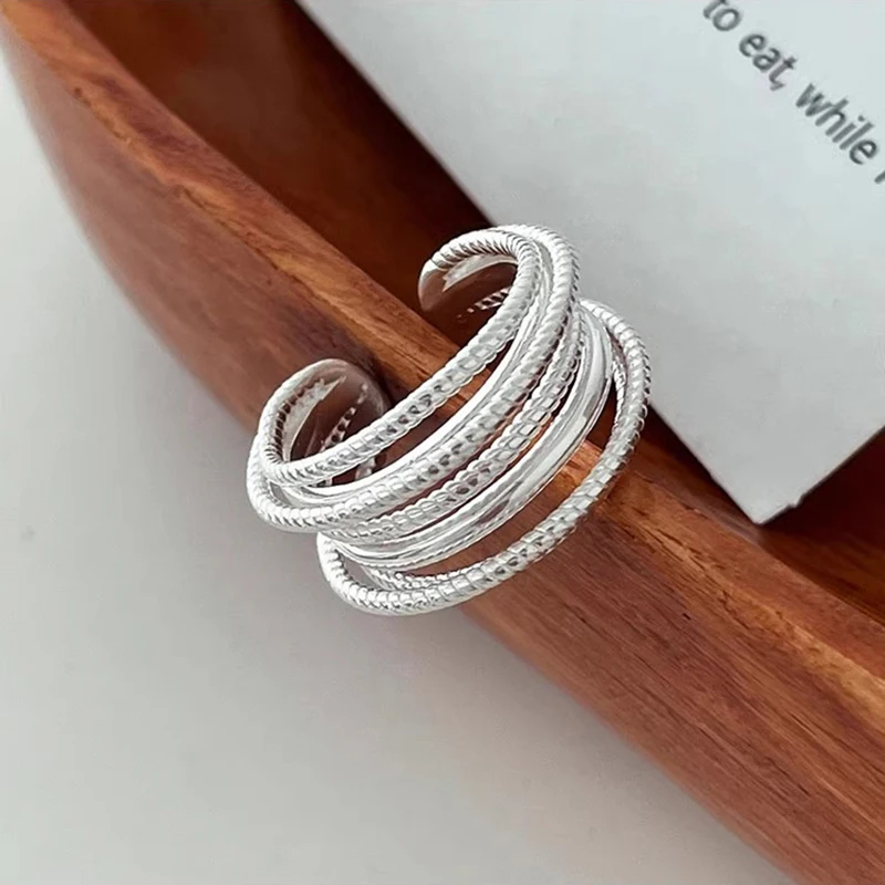 925 Sterling Silver Open Finger Ring Wide Multilayer String Stackable Geometric Punk For Women Jewelry Gift Dropship Wholesale