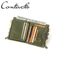 CONTACT'S Genuine Leather Wallets for Women Short Bifold Fashion Women's Purses Card Holder Coin Purses Money Clip Men Wallets
