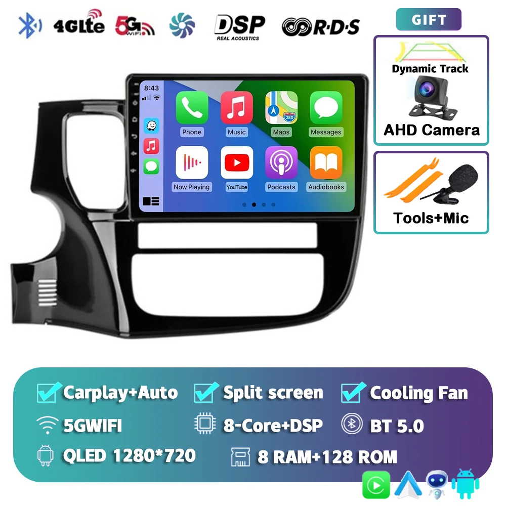 Android 16 Carplay autoradio voor Mitsubishi Outlander 3 GF0W GG0W 2012-2018 Multimedia Videospeler Navigatie Stereo GPS 2din
