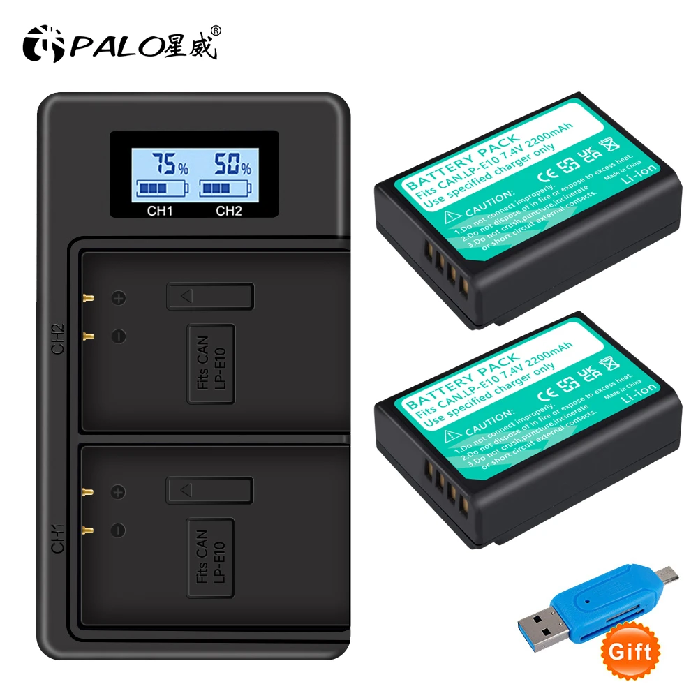 

PALO LP-E10 LP E10 Camera Battery for Canon 1100D 1200D 4000D Kiss X50 X70+LCD USB Dual LPE10 battery Charger