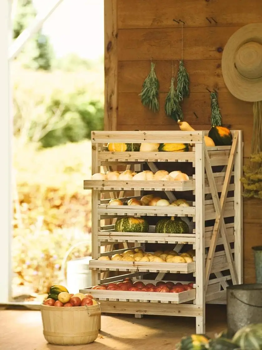 

Company Orchard Garden Harvest Rack, Sturdy 6 Drawer Wooden Vegetable & Fruit Storage Cabinet Kitchen Organizer | For