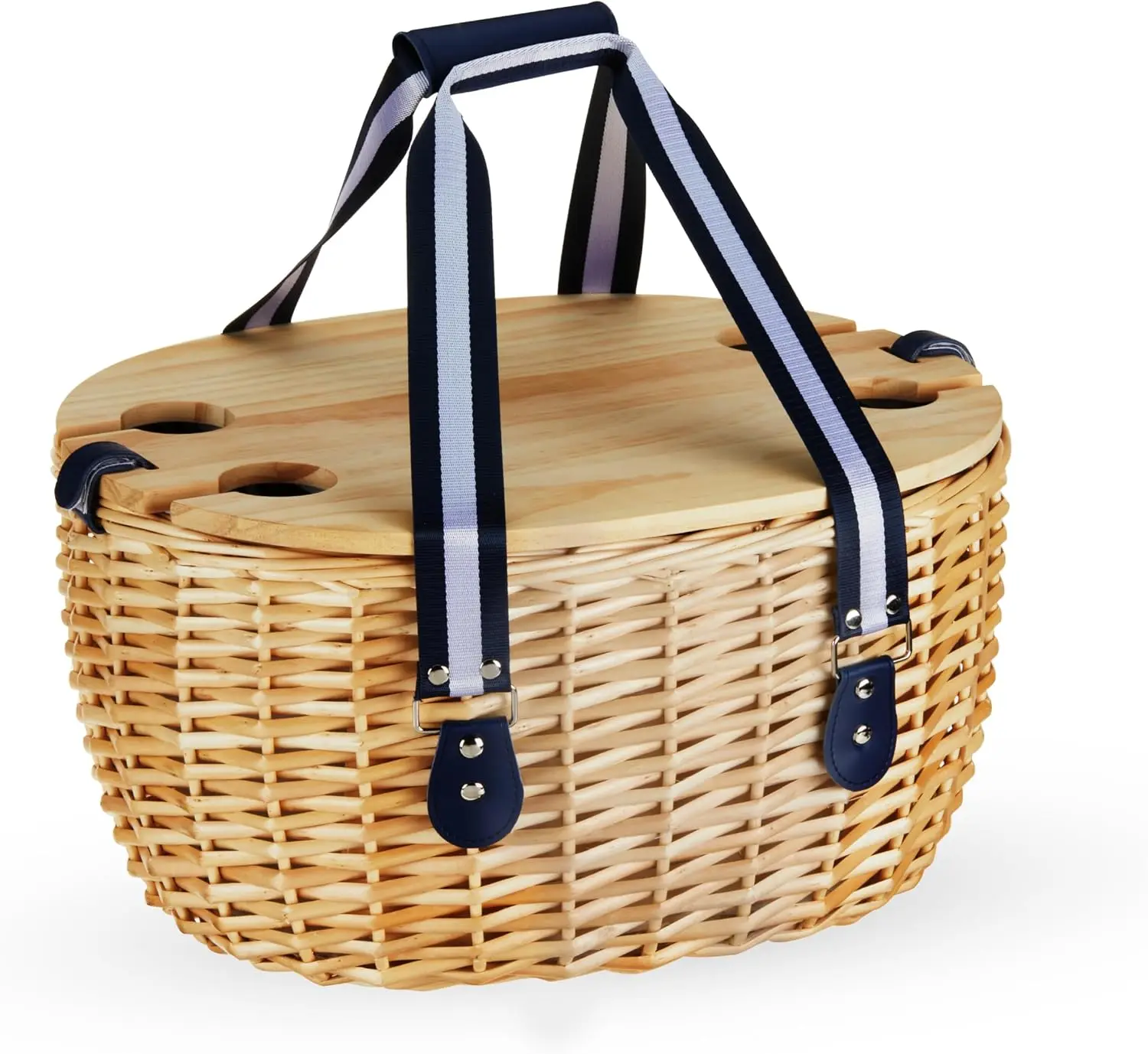 Outdoor Wicker Picnic Basket with Lid and Handle, Four-Person Picnic Basket with Accessories, 22-Piece Picnic Equipment Set