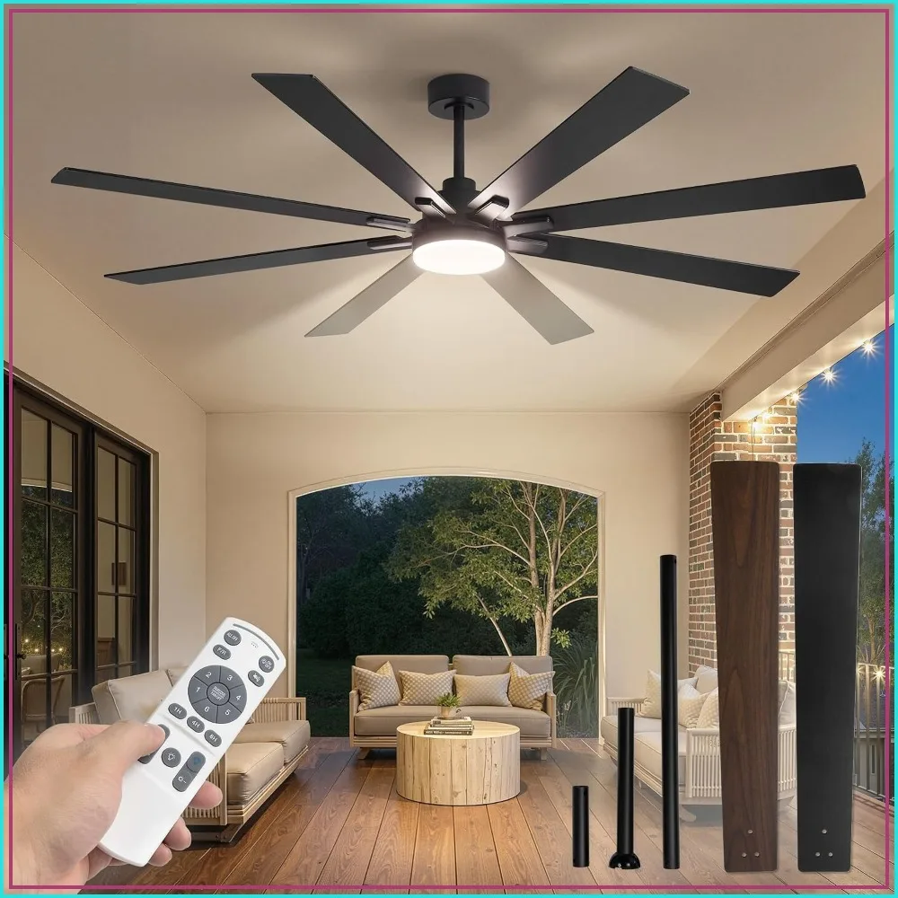 

72 Inch Ceiling Fan with Lights and Remote, Dual-Sided Blades, Quiet DC Motor, Damp Rated Indoor/Outdoor