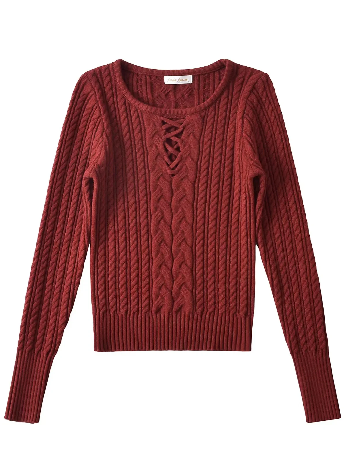 Amerykańska dzianina typu sle twist, ażurowa, okrągły dekolt, damski wyszczuplający top, krzyżowy wzór, długi rękaw, modny sweter dla dziewczyn.