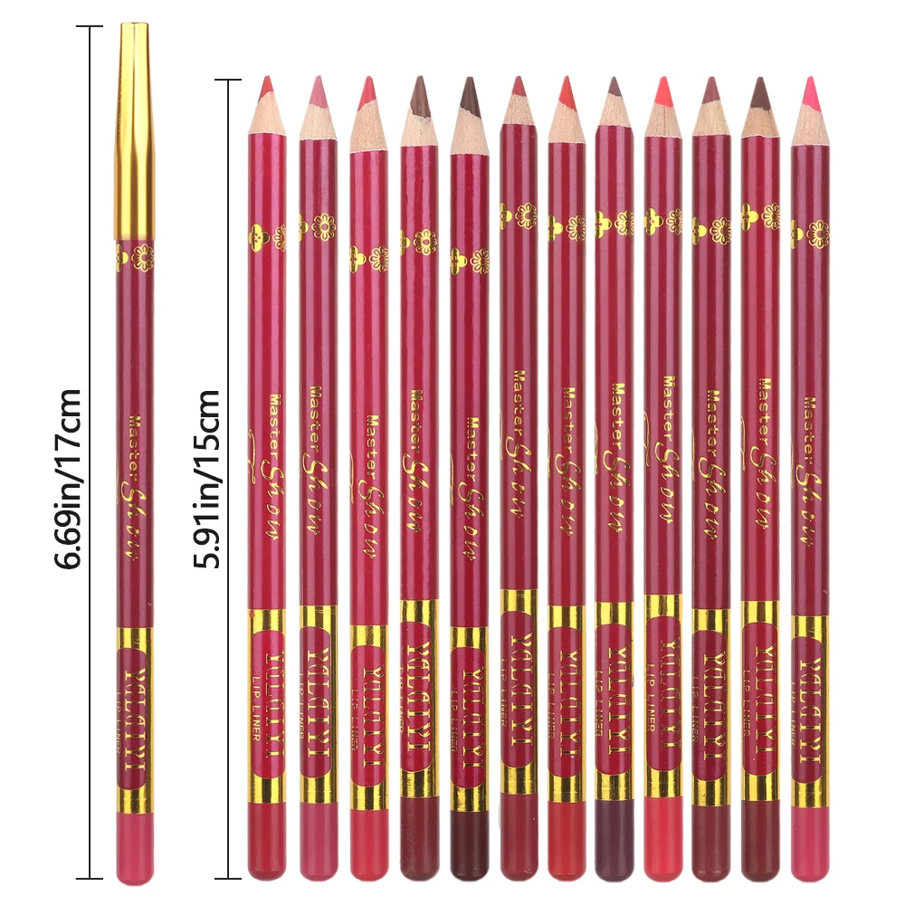 Lip Liner 13 warna, pensil bibir merah tahan lama tahan air, lipstik Makeup permanen, alat kosmetik aksesoris tato