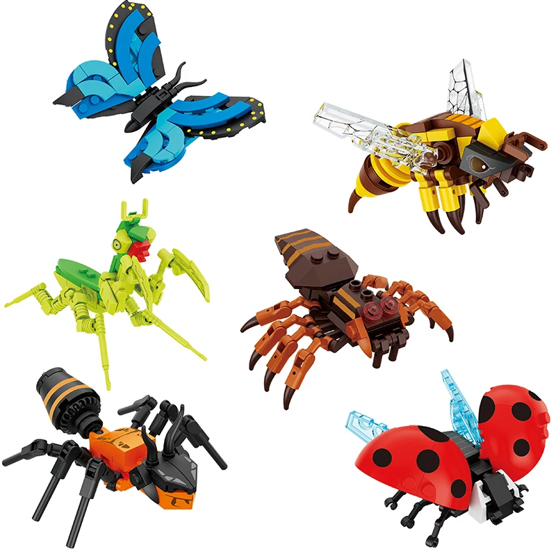 

Набор моделей серии насекомых, собранные строительные блоки, бабочка, пчела, молится, паук, муравья, божья коровка, MOC, кирпичи, детские развивающие игрушки, подарки