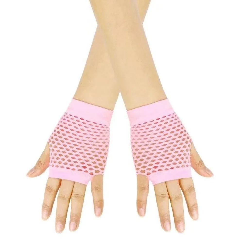 Sexy Fashion Web Design Short Fishnet Gloves Hollowed-out Elastic Fingerless Mesh Gloves Punk Rock Gloves Disguise Party