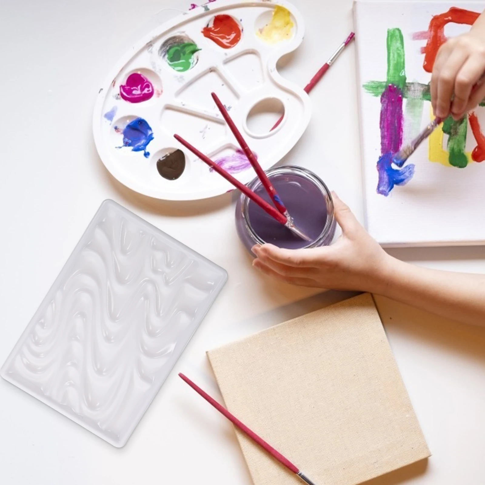 

Wave Palette Porcelain Watercolor Tray Imitation Ceramic Pallet Painting Color Mixing Multi Holes Lightweight Portable Students