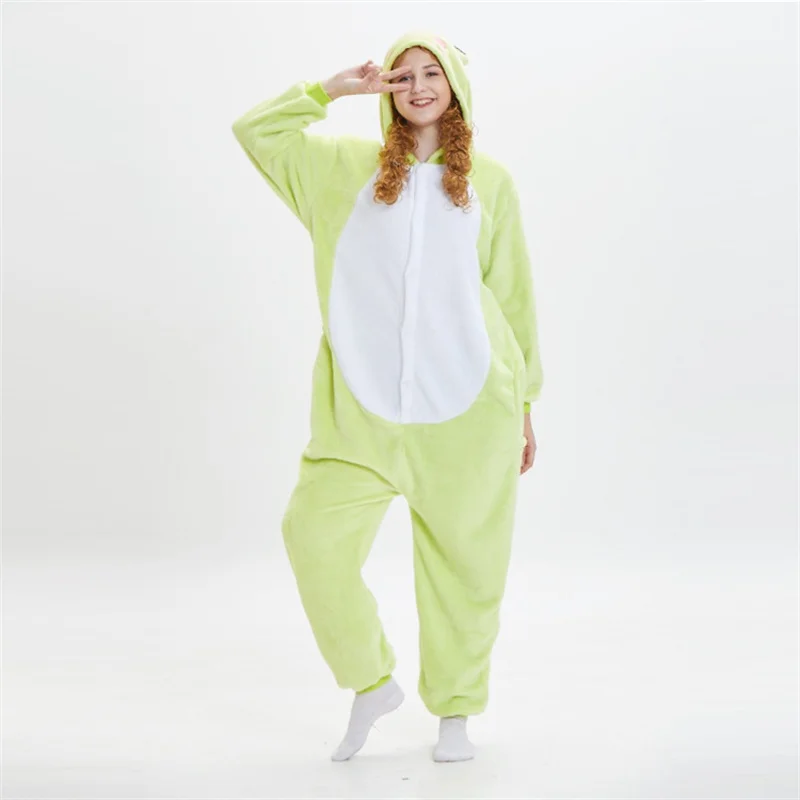 Couples Pajamas Winter Cute Animal Frog Onesies Thermal Flannel Cosplay Costume Long Sleeves One-piece Sleepwear Hooded Onesies