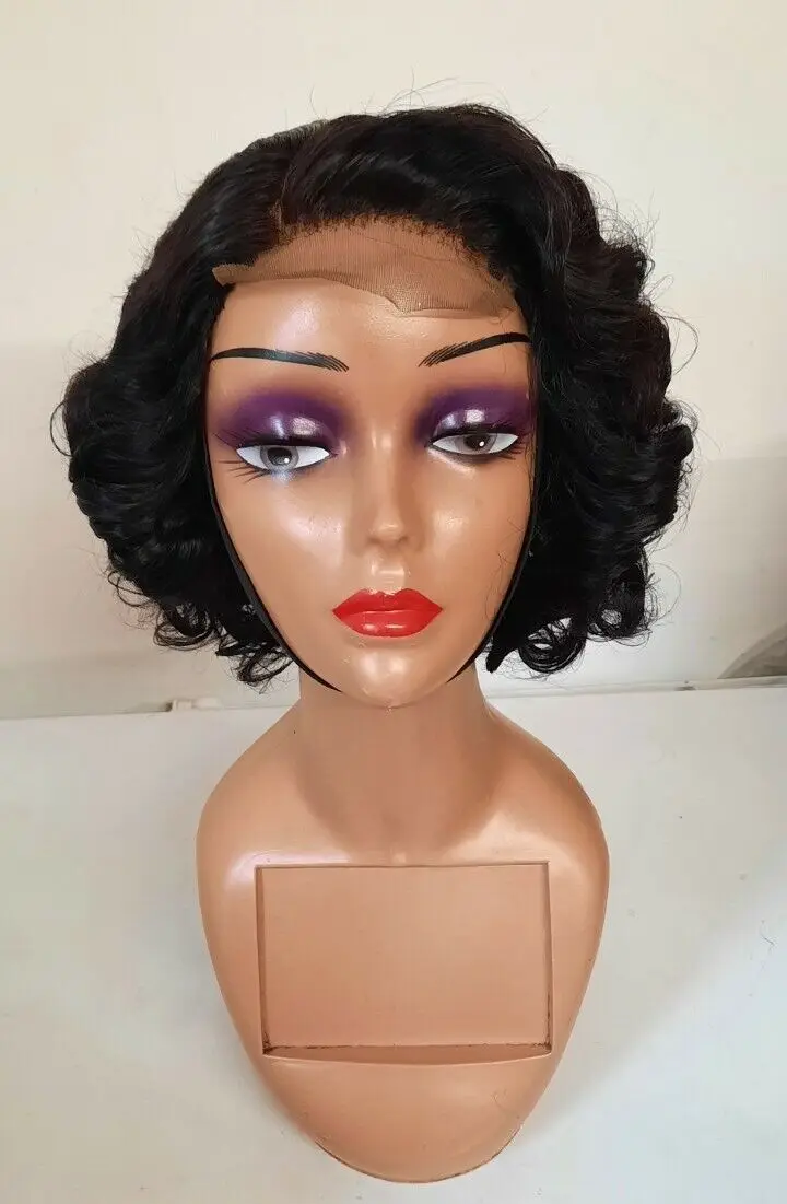 

Raw unprocessed Virgin bouncy curls 4x4 closure Lace front short wig