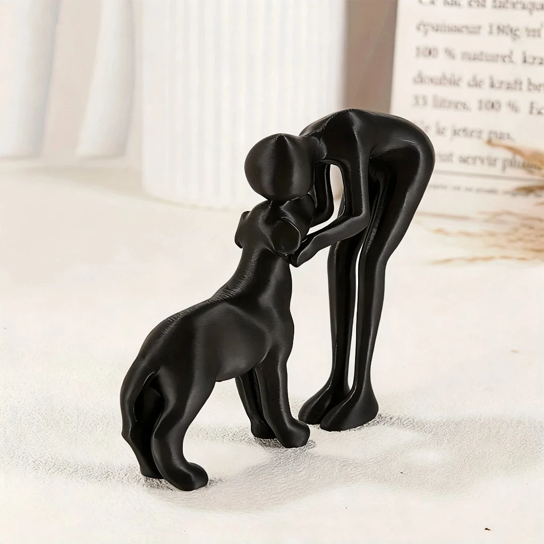 Abstract art companionship! Interactive human and pet figurines for home and office decor.