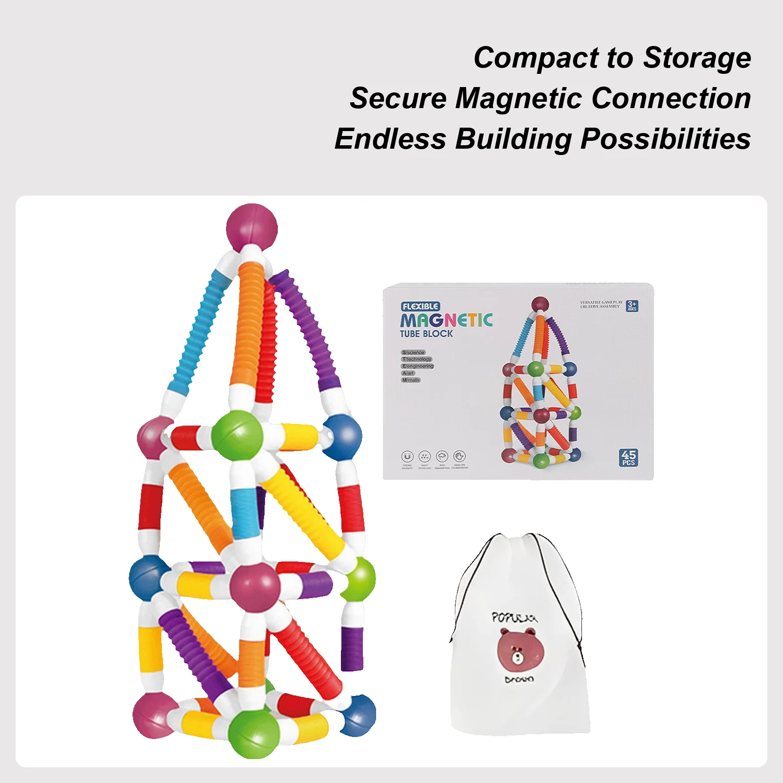 أعواد بناء مغناطيسية، قضبان تلسكوبية، مجموعة بناء عصا مغناطيسية تلسكوبية للأولاد والبنات الصغار في مدرسة حضانة الشباب #1