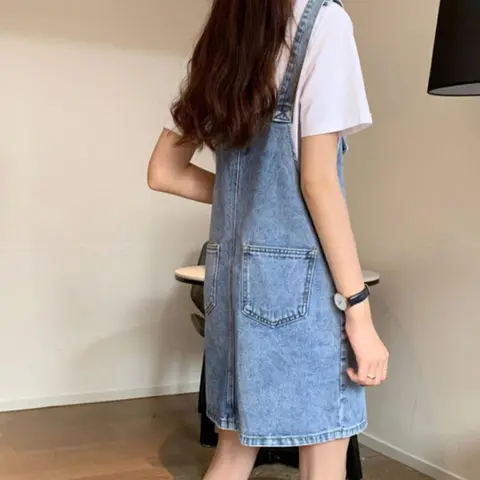 Rimocy 2024 Sommar Denim Overall Klänning Dam Koreanska Ärmlösa Jeansklänningar Dam Casual Lös Spaghetti Strap Miniklänning 8 best sales Koreansk klänning - №3