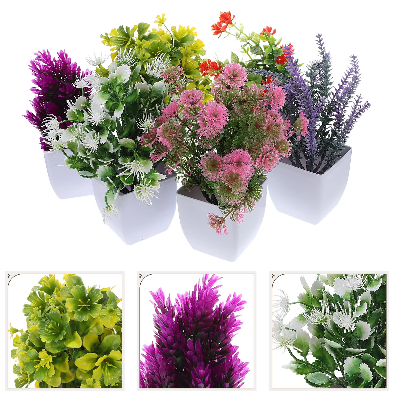 

6pcs Mini Simulation Potted Fake Greenery With Vase Artificial Decoration Plants For Home Realistic Bonsai Faux Flower Lifelike