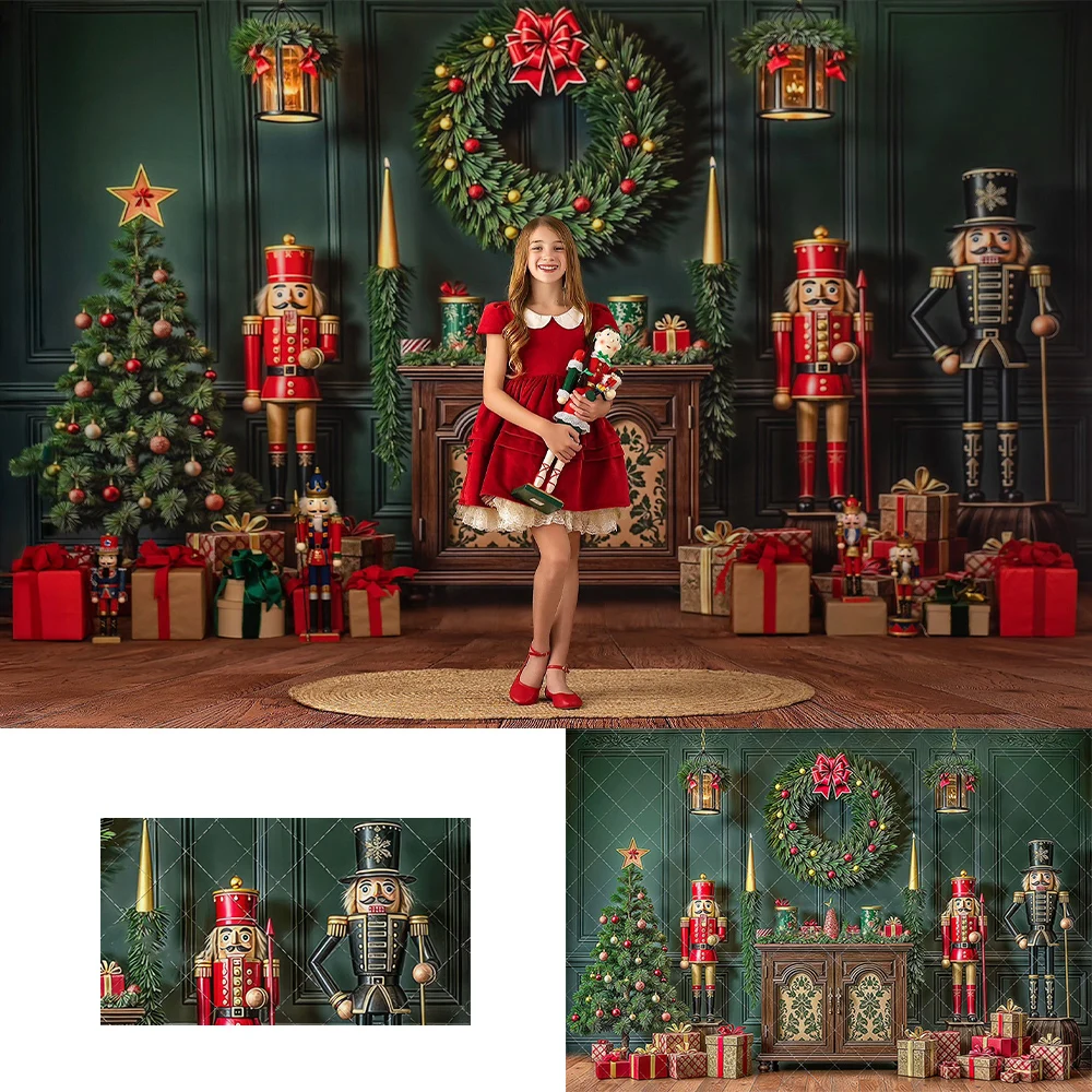 Christmas Nutcracker Backdrops Kids Adult Photography Props Child Baby Photocall Dark Green Wall With Xmas Trees Background