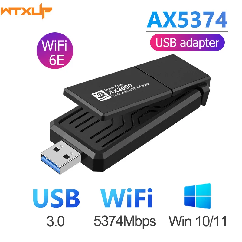 

AX3010 USB 3.0 WiFi 6E Wireless Network card Tri Band 2.4G/5G/6GHz USB WiFi Adapter 802.11AX High Gain Antenna Dongle For PC