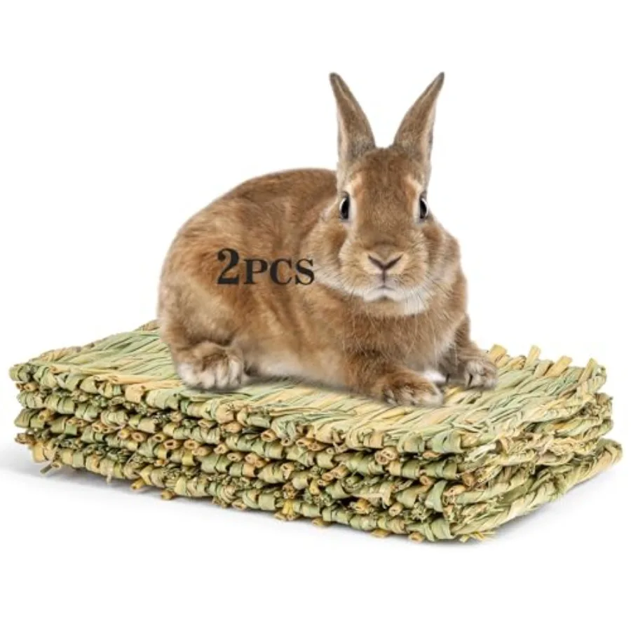 Natural Rabbit Grass Mats - Woven Hay Bed Cage Mats, Pet Bedding and Cooling Nesting Toys for Bunny, Hamster, Chinchilla, Guine
