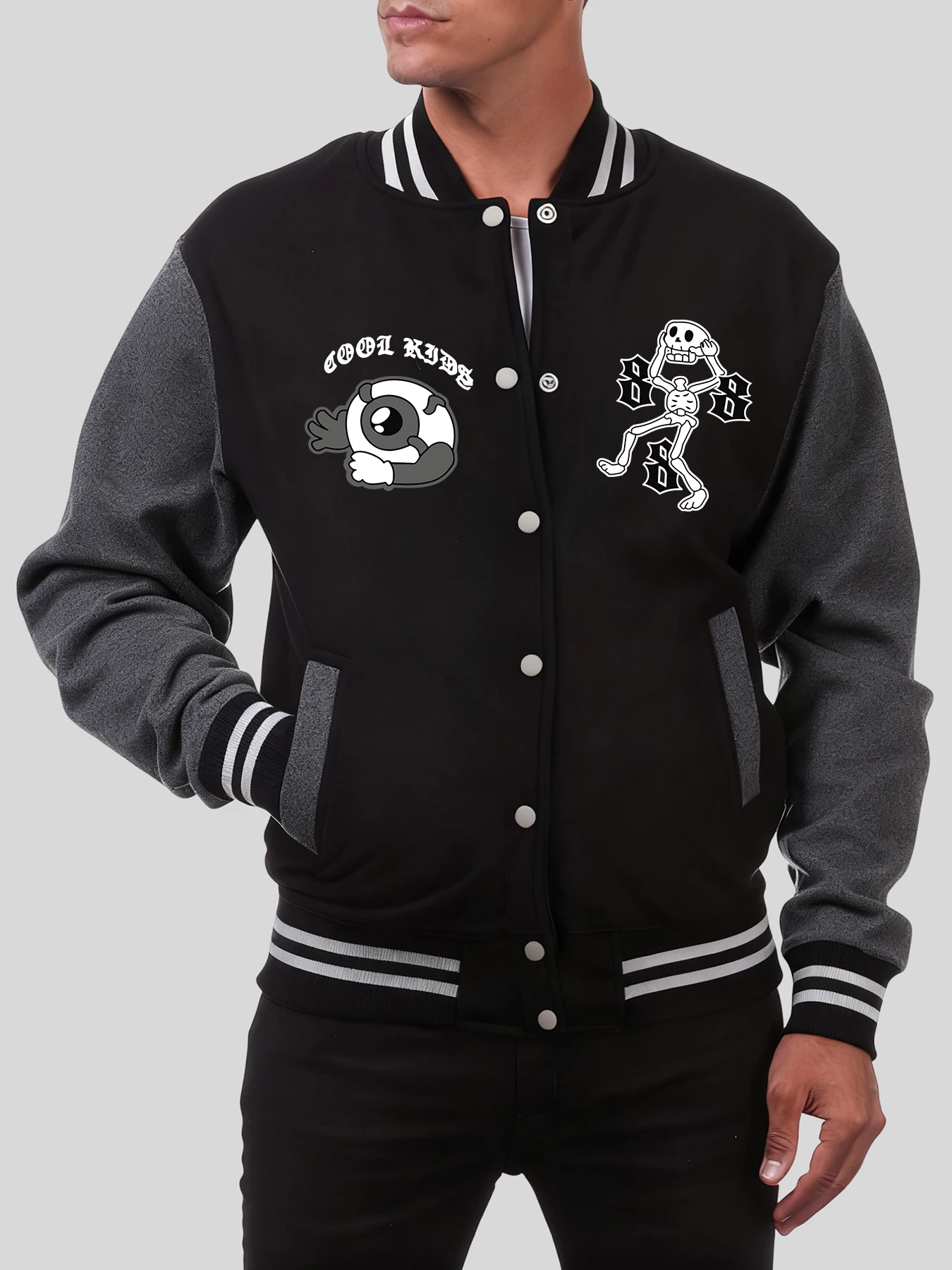 

Twisted Skeleton Man Prints Men Baseball Uniform Fleece Male Jacket Vintage Oversized Streetwear Autumn All-Match Clothes