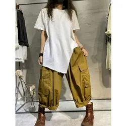 98% Cotton T Shirts Women Fashion Irregular Short Sleeve T-shirt Personality Street Casual Loose Tops Summer Trend Tshirt Y2k